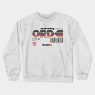 Vintage Chicago ORD Airport Label Retro Travel Illinois Crewneck Sweatshirt